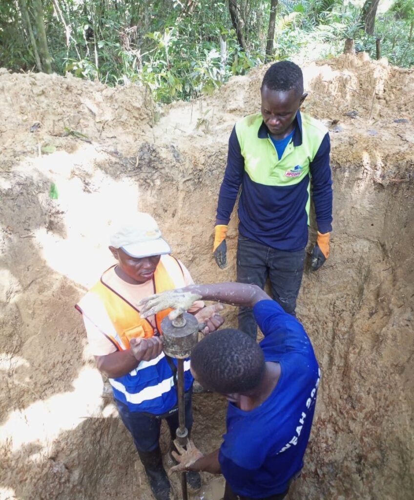 DCP testing at the base of a trial pit, Gehwee Junction – Gbedin Falls access road, Nimba County